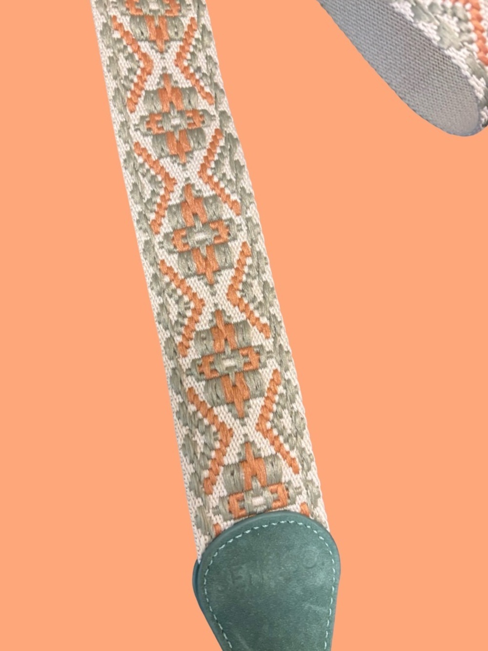 Fringed Suede Crossbody Bag with Patterned Strap - Teal - Picture 6 of 8
